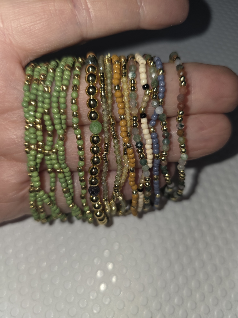 Multi-Color Seed Bead Stackable Bracelets with Gold Accents